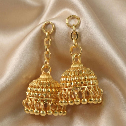 Classic Gold-Plated Jhumka with Layered Dome and Bead Detailing