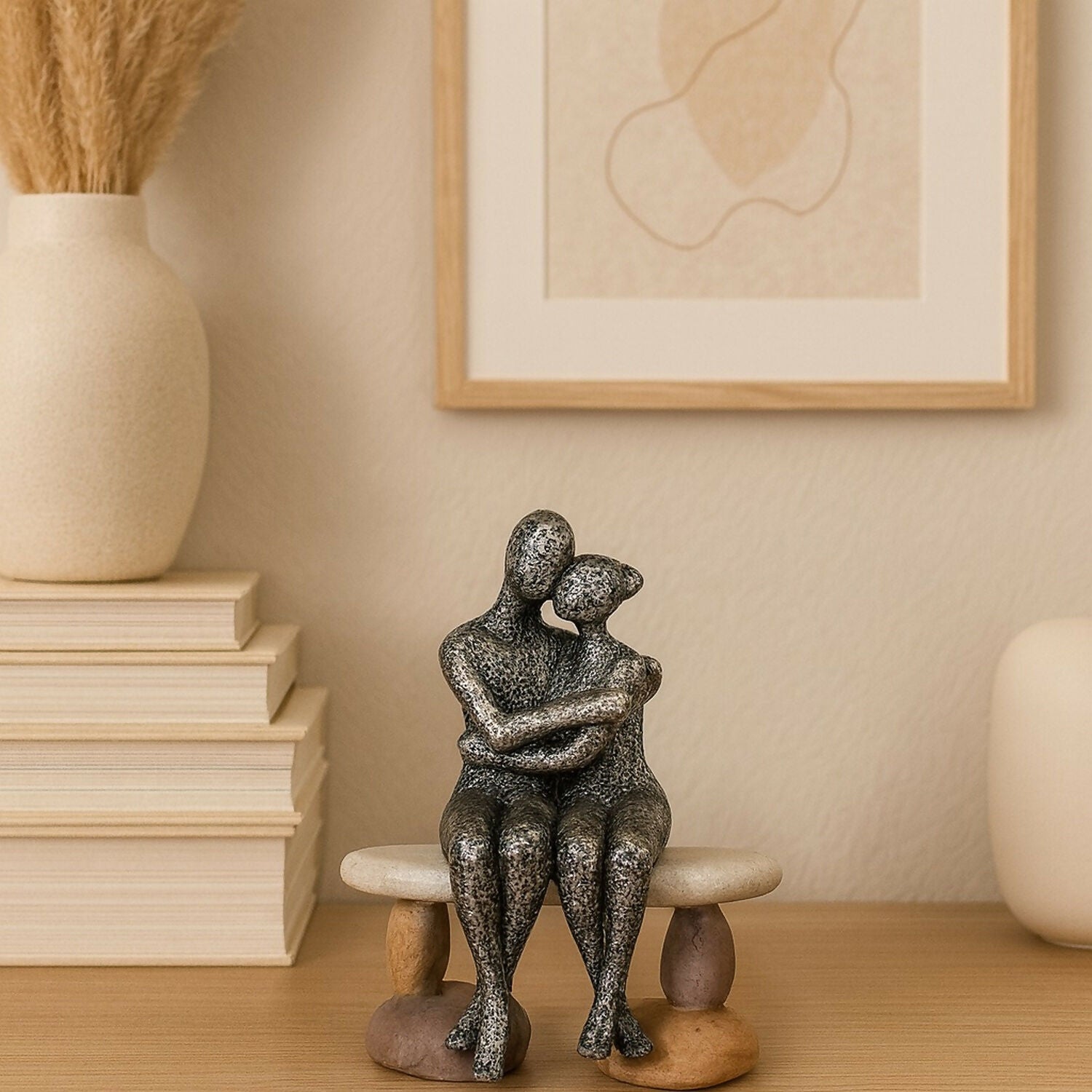 Romantic Couple Sitting on Bench Statue | Modern Love Showpiece for Home Decor