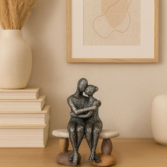 Romantic Couple Sitting on Bench Statue | Modern Love Showpiece for Home Decor