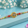 Designer Golden Meenakari Rakhi with Pearls Beads and Stone for Brother Raksha Bandhan