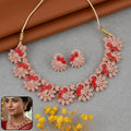 Red Stone Floral Necklace Set – Elegant Traditional Jewelry