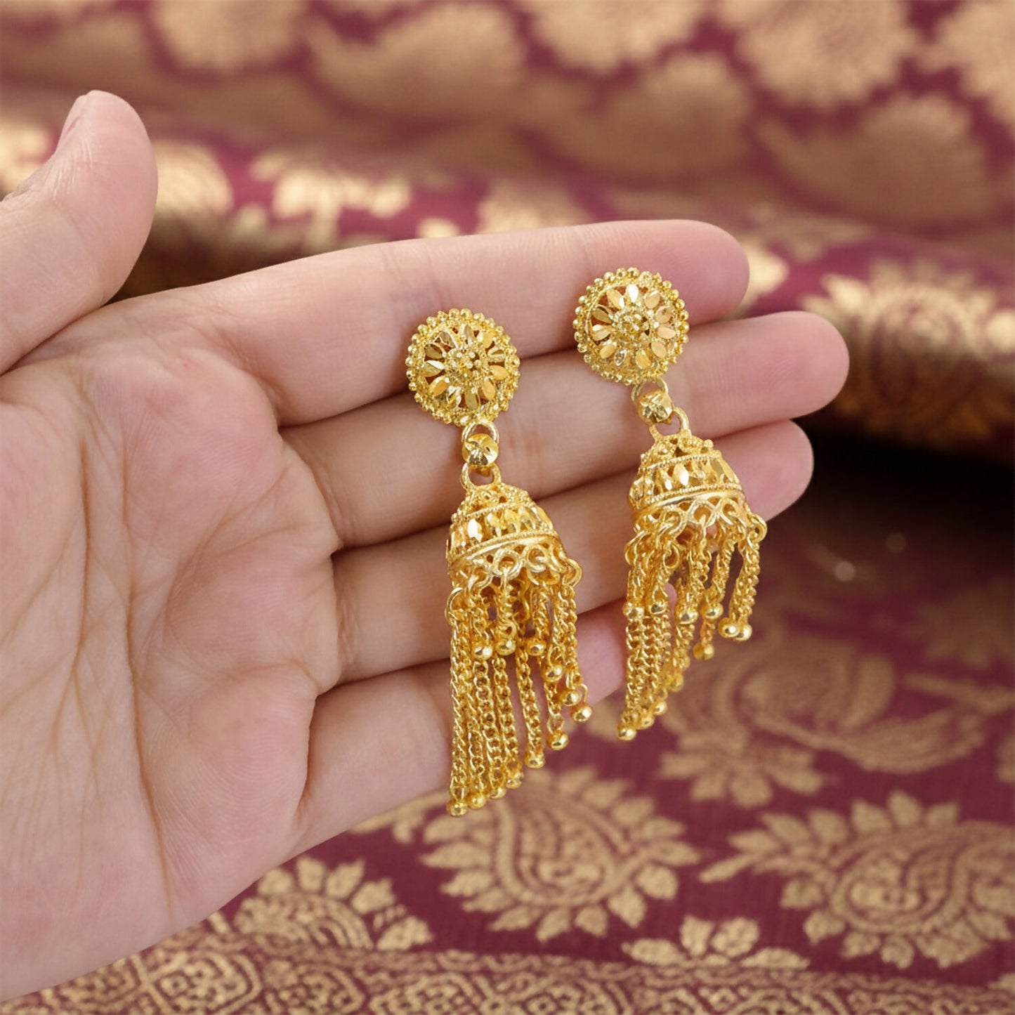 Elegant Traditional Gold Tone Jhumka Earrings for Women Ethnic Party Wear Drop Earrings