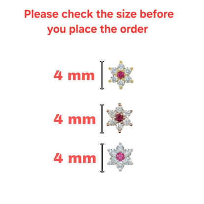 Gold, silver and rose gold plated Flower Ruby and AD nosepin Stud Combo Pack of 3