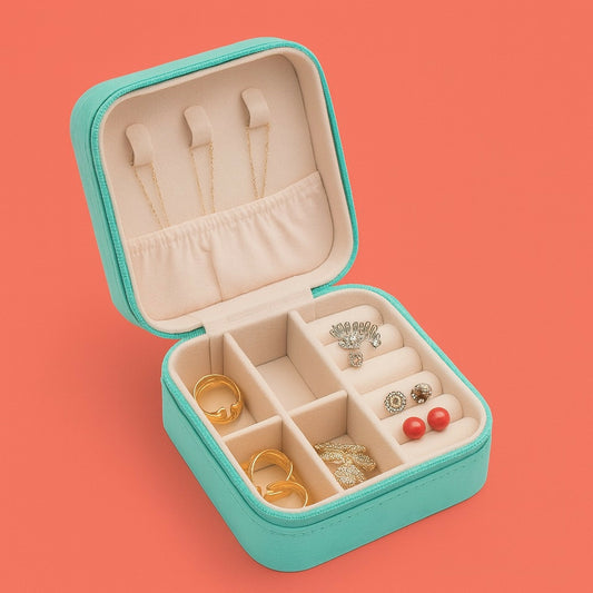 Travel Jewelry Box for Women | Compact Organizer with Rings & Necklace Slots