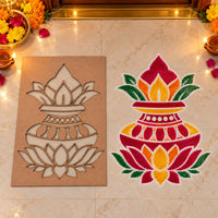 Diya Kalash Rangoli Stencil for Diwali Decoration with Traditional Lotus Design