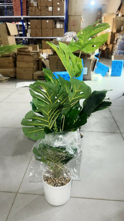 Artificial Monstera Leaf Plant with Pot for Home & Office Table Décor