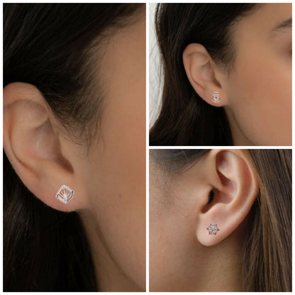 Rose Gold AD Stud Earrings Set | 3 Pair Combo | Diamond Look for women and girls