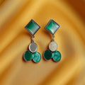 Emerald Green & White Dangle Earrings with Diamond Stud Design for Women & Girls