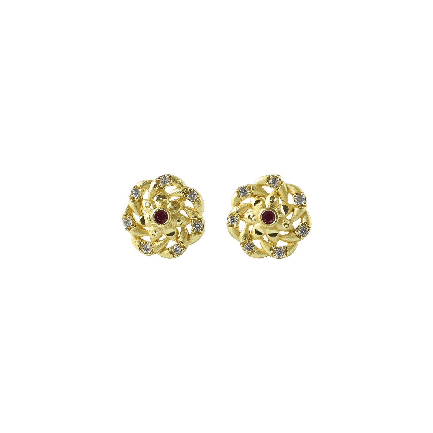 Beautiful gold floral cluster earrings with sparkling stones highlighting craftsmanship