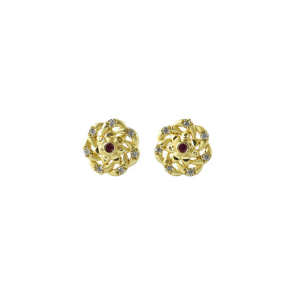 Beautiful gold floral cluster earrings with sparkling stones highlighting craftsmanship