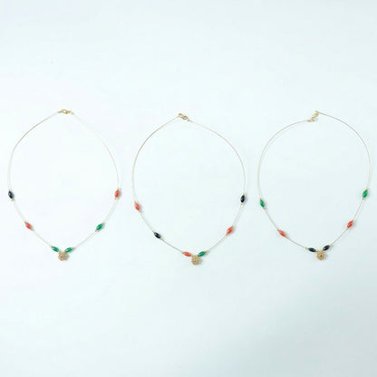 Multicolor Bead Gold Necklace with Elegant Floral Pendant (3Pc/Set)