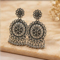 Silver Oxidised Floral Jhumka Earrings for Women Traditional Jewellery