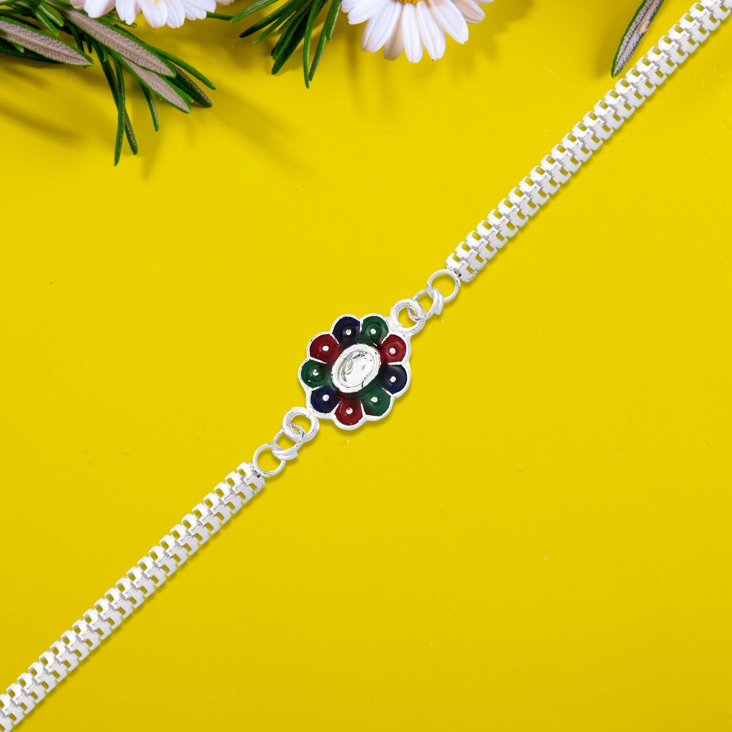 Colorful Petal Rakhi Displayed on Hand