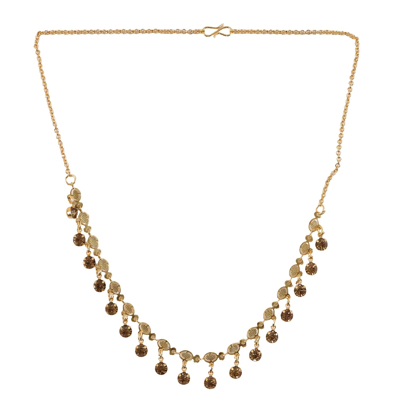 Gold Tone Beaded Drop Necklace with Elegant Fringe Design