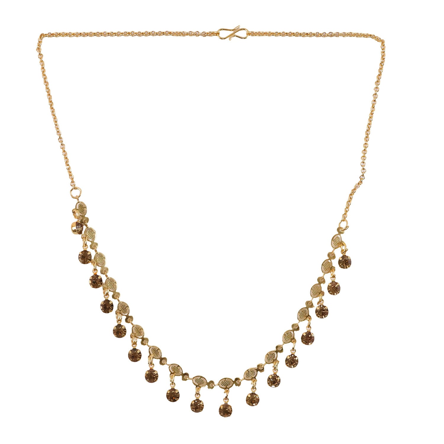 Gold Tone Beaded Drop Necklace with Elegant Fringe Design