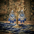 Elegant Oxidized Silver-Tone Emerald Blue Crystal Drop Earrings – Ethnic Chandbalis with Sparkling Stones