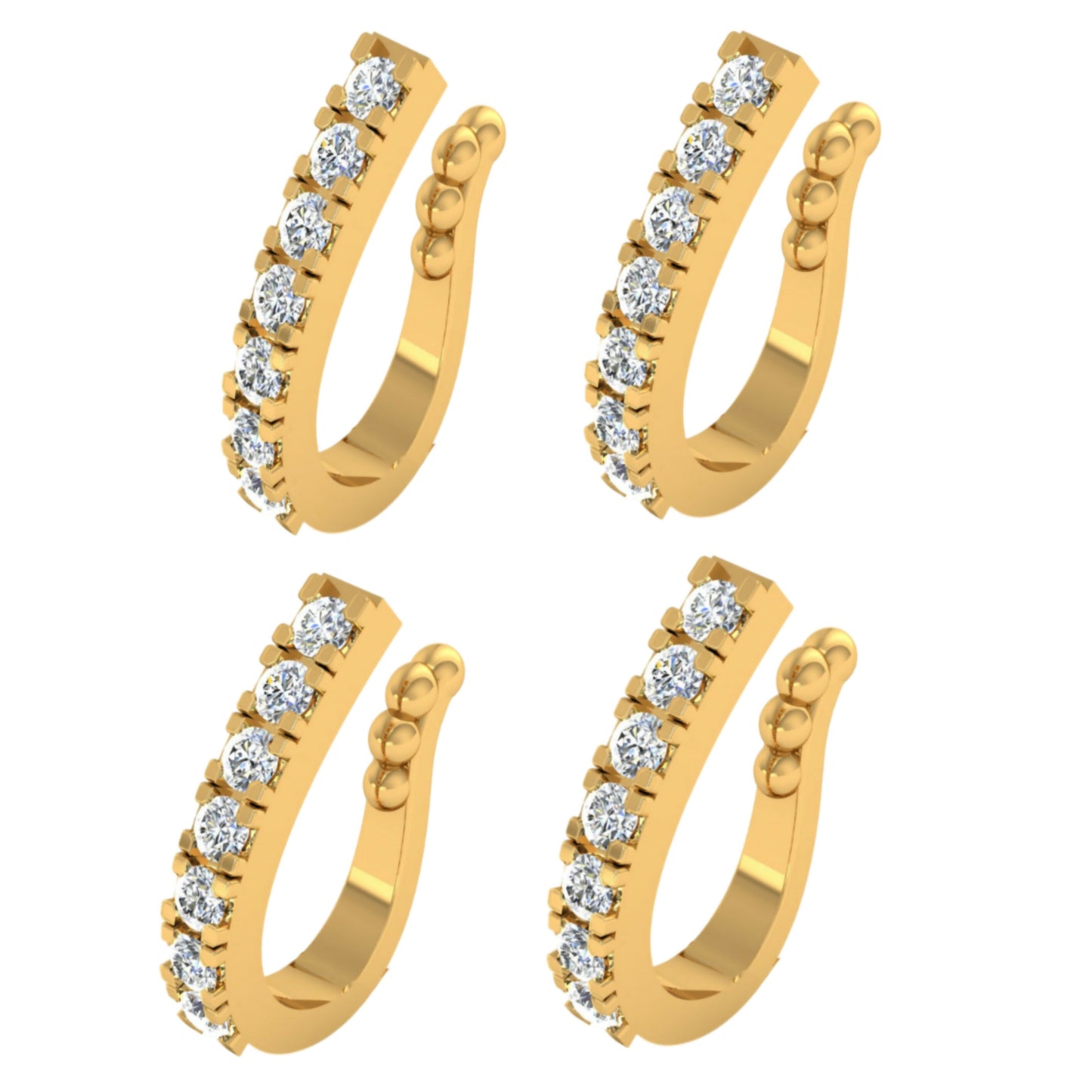 Gold-Plated CZ Lined Nose Ring Set of 4 | Daily Wear Nosepins