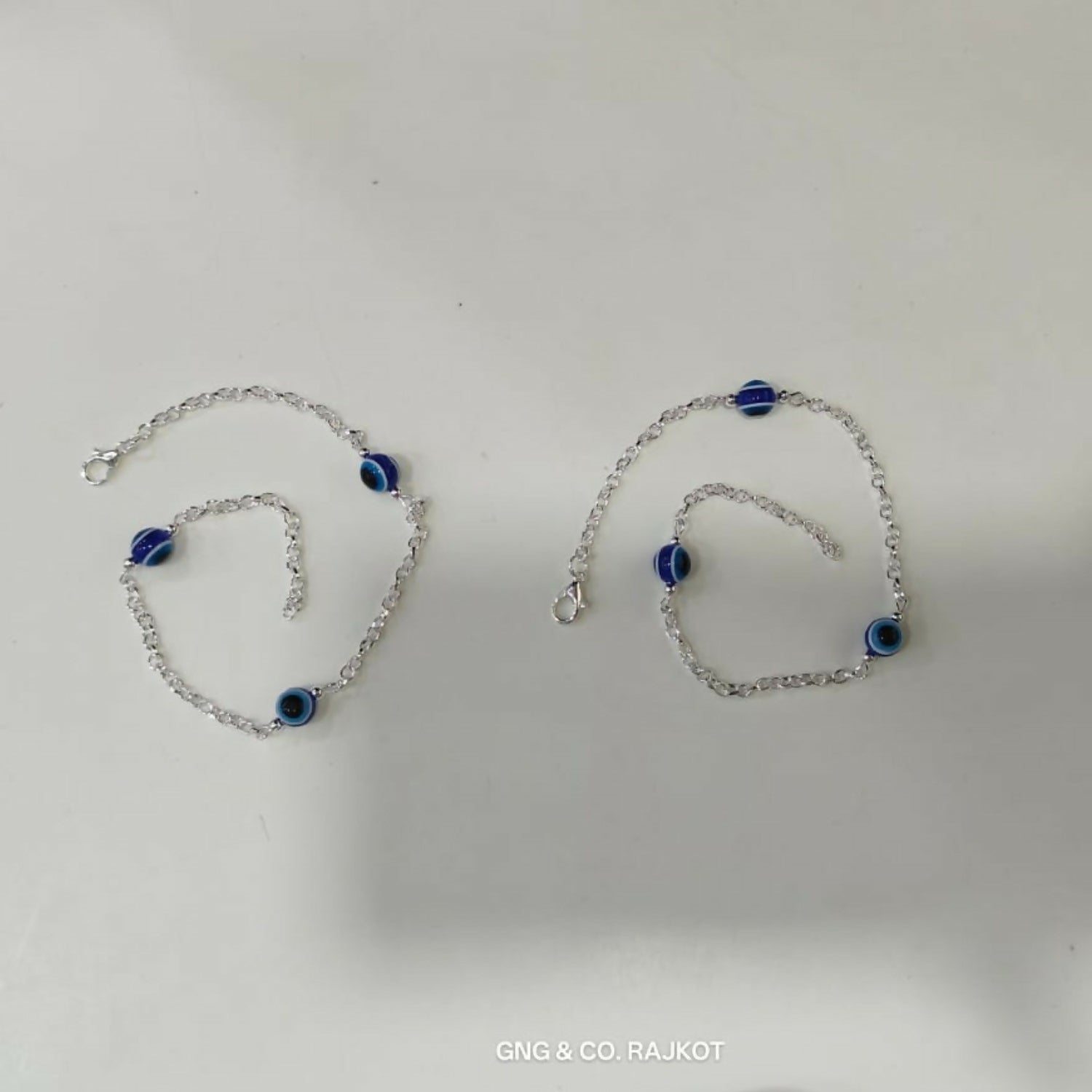 Silver-Plated Evil Eye Anklet Pair for Women - Adjustable & Stylish