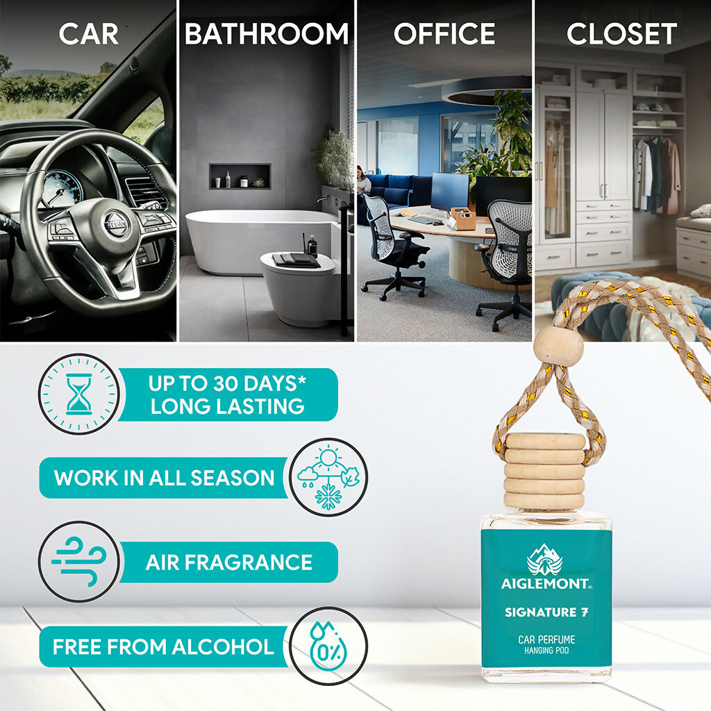 Aiglemont Signature 7 Car Perfume Hanging Pod 10ml | Long-Lasting Car Air Freshener | Premium Car Interior Accessory