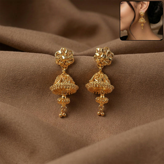 Royal Ethnic Gold Jhumka Earrings with Intricate Detailing
