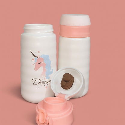 Unicorn Printed Kids Water Bottle with Flip-Top Sipper Lid | Leak-Proof BPA-Free Cute School Bottle for Girls & Toddlers | Lightweight Unbreakable Plastic Sipper for School, Travel & Daily Use | Pack of 1 (Unicorn Design)