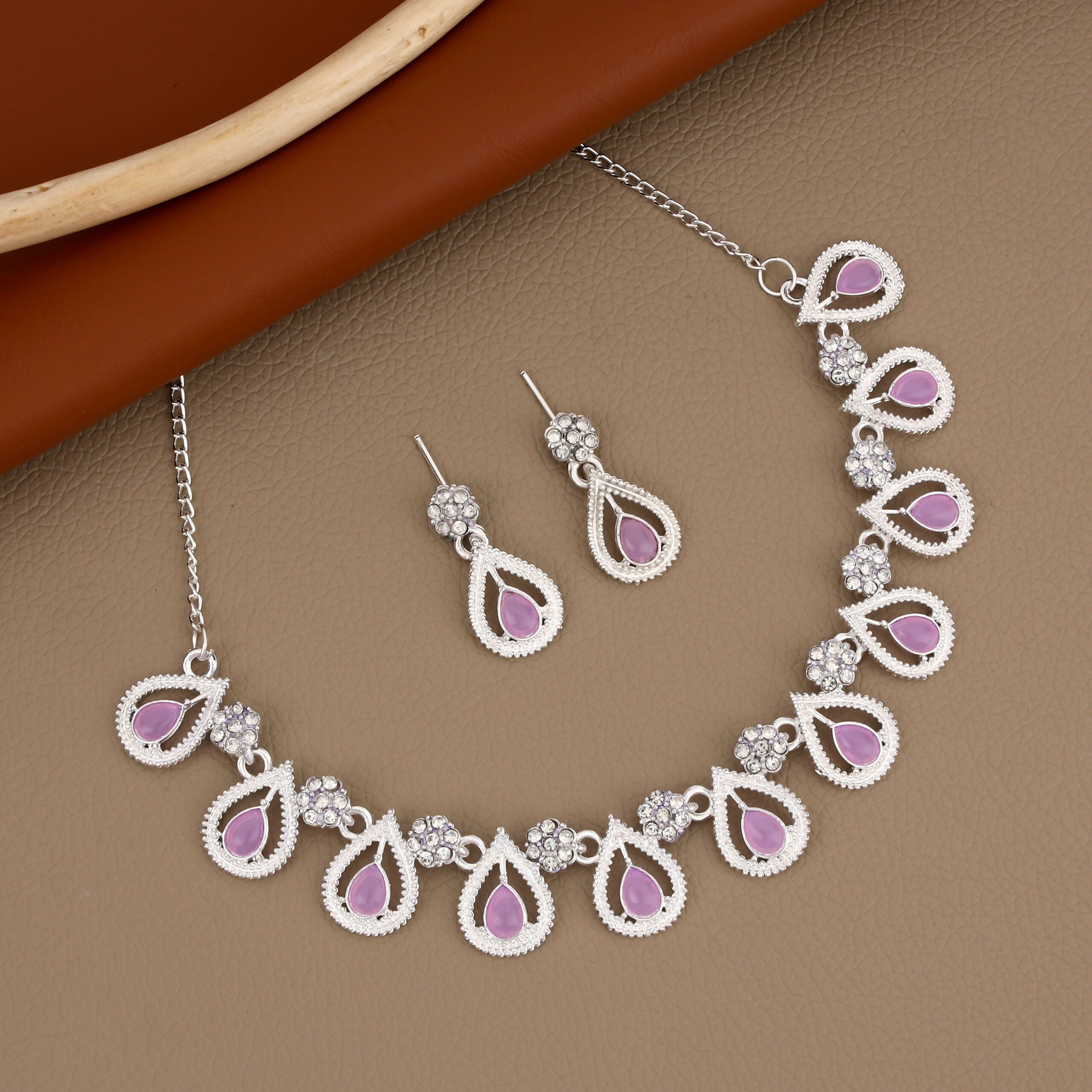 Oxidized Silver Choker Set – Vibrant Purple & Emerald Stones