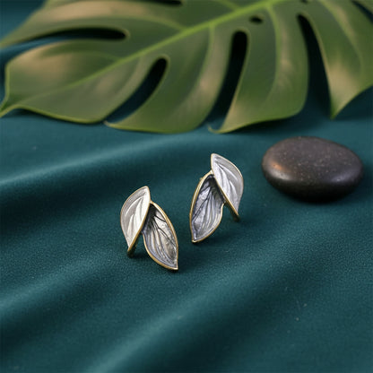 Side view of lightweight leaf stud earrings