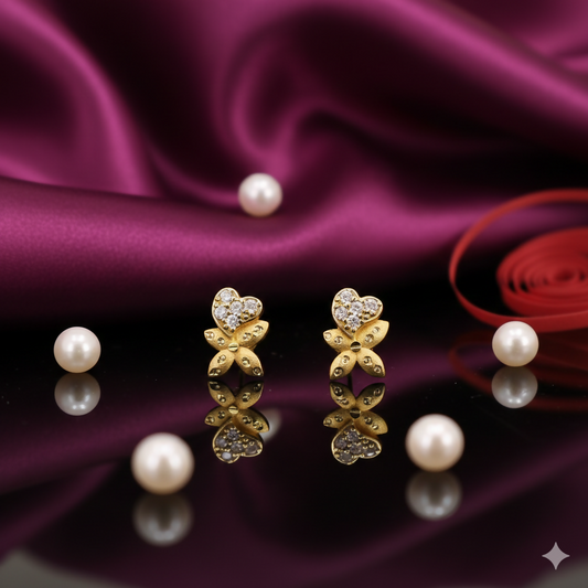Diamond Studded Gold Butterfly Heart Earrings for women and girls