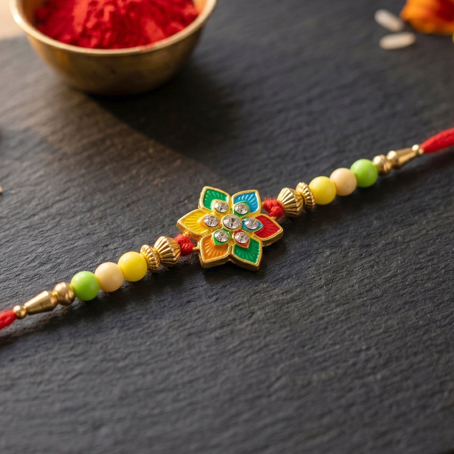 Designer Rakhi with decorative beads on soft thread