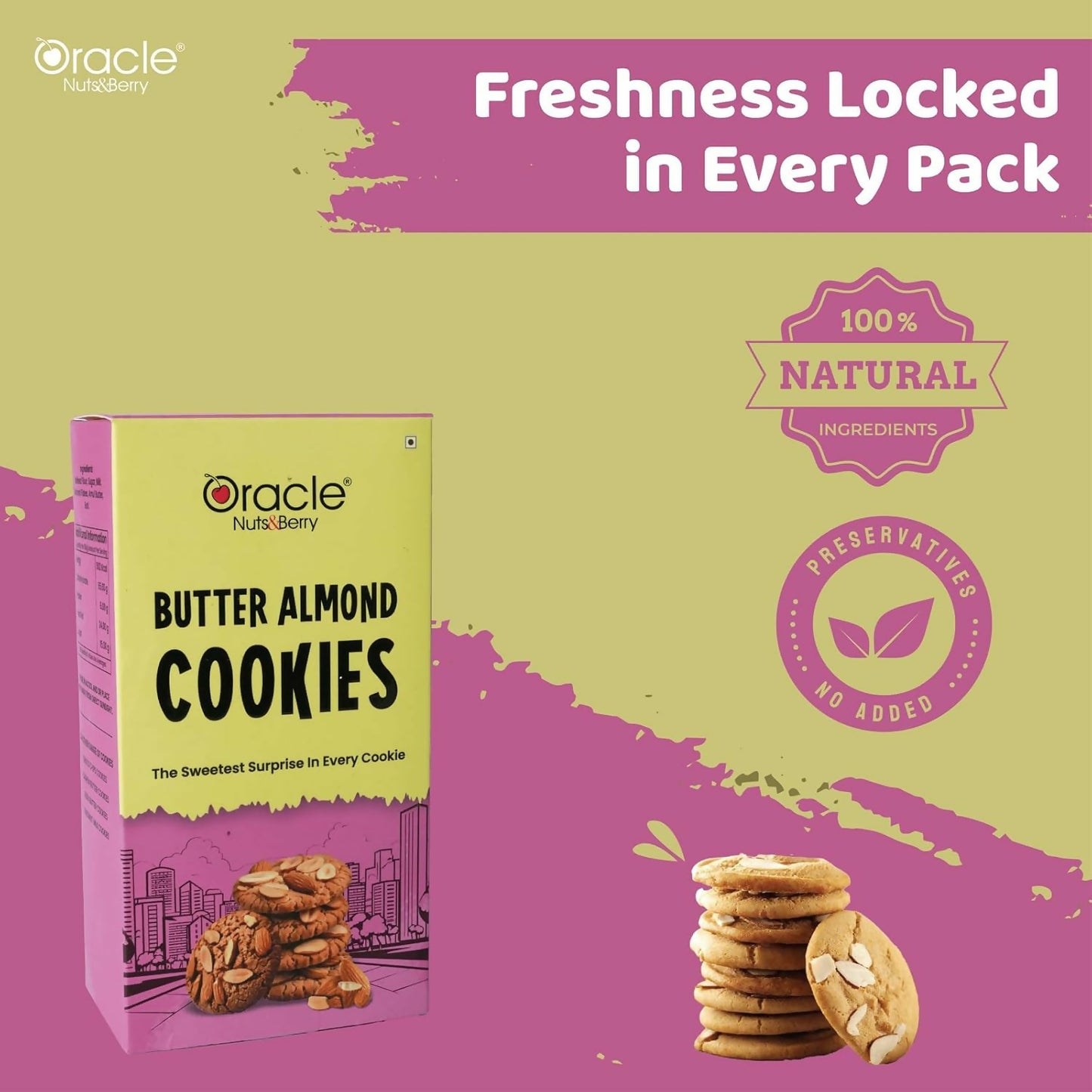 Oracle Butter Almond Cookies Crunchy Biscuit Snack 200gm Made with Real Butter
