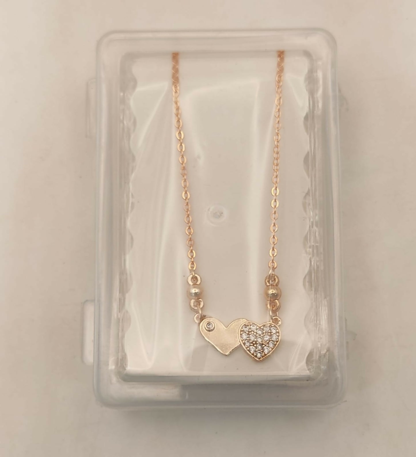 Rose Gold AD Plain Double Heart Necklace For women and girls