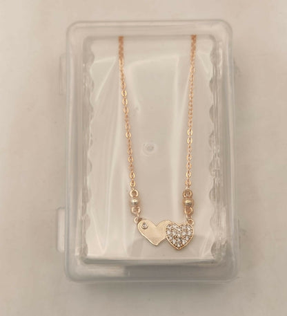Rose Gold AD Plain Double Heart Necklace For women and girls