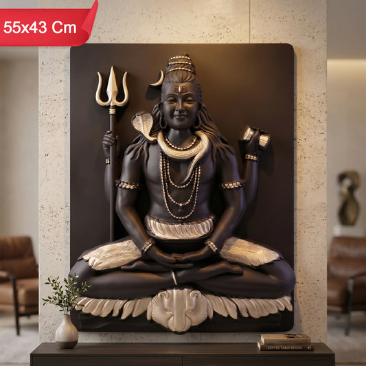 Lord Shiva meditating 3D wall art frame with black and gold finish