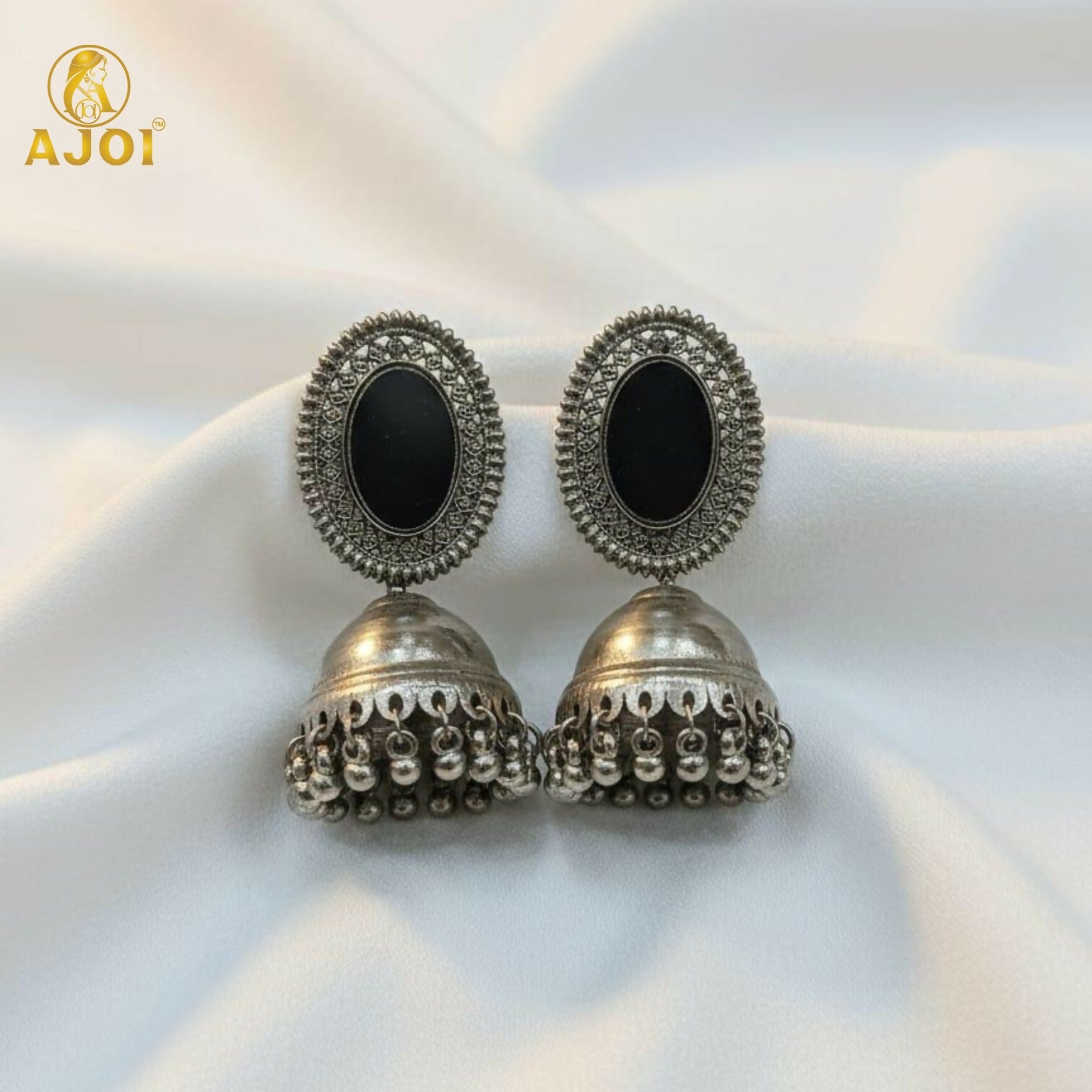 Antique Silver Mirror Jhumka Earrings