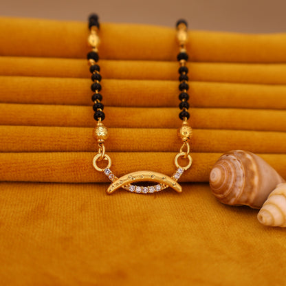 Modern Gold Plated Curved Mangalsutra with AD