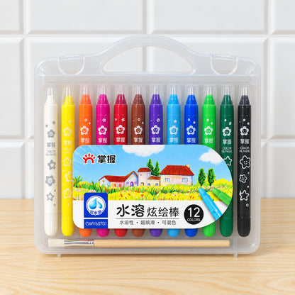 Twist-Up Oil Pastel Colour Pens with Brush and Carry Case (12 Pc)