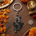 Lord Krishna Mor Pankh Flute Engraved Black Keychain | Spiritual Car Keyring