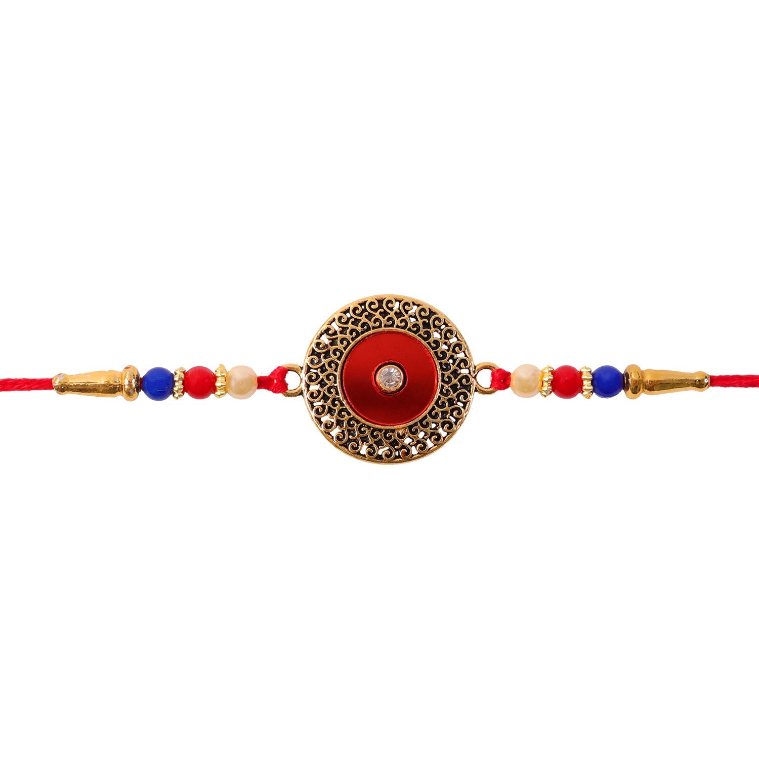 Green Filigree Rakhi Antique Golden Design for Raksha Bandhan (5pcs)