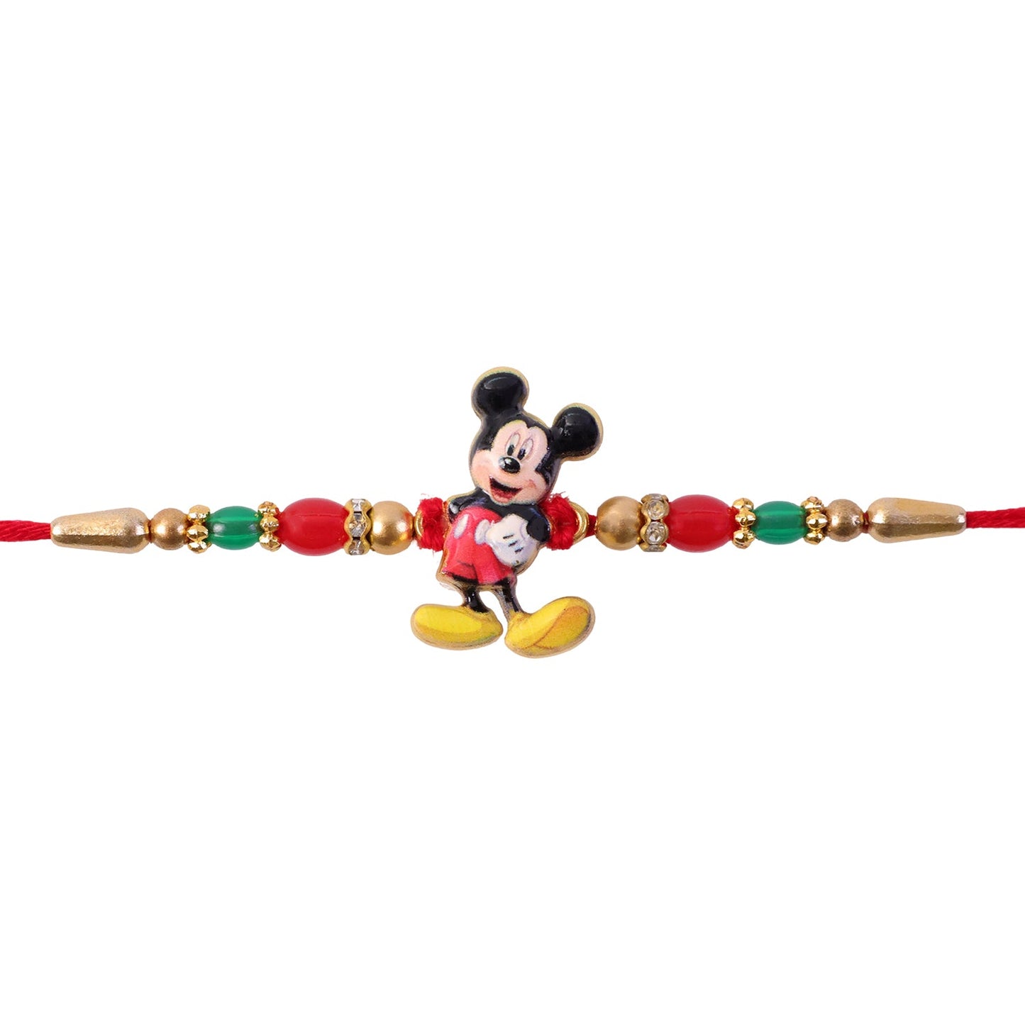 Mickey Mouse Kids Rakhi Pearls Golden Beads Red Thread (10pcs)
