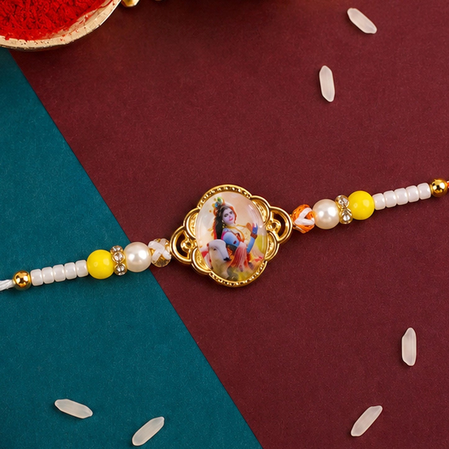 Lord Krishna Rakhi with elegant designer thread and decorative beads