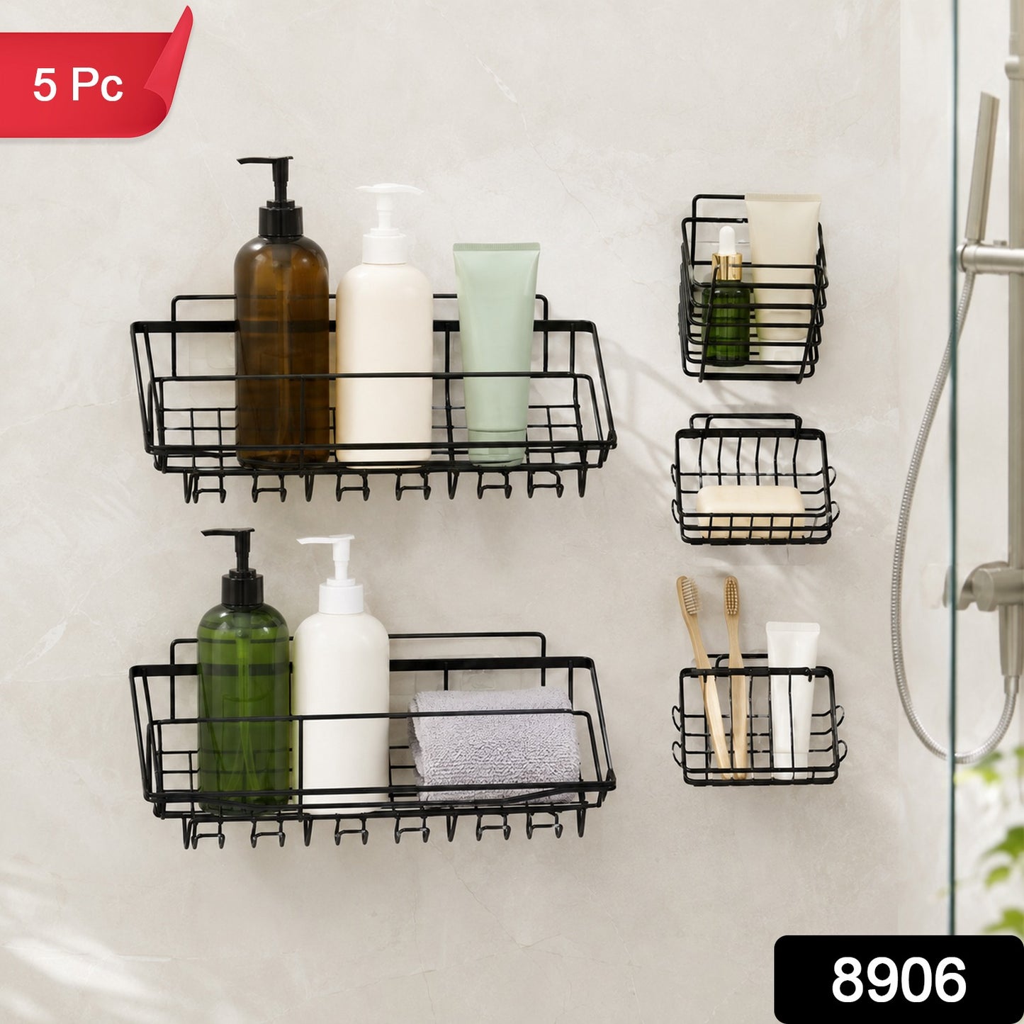 Metal Shower Caddy – Durable 5-Pc Bathroom Organizer Combo