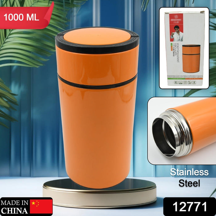 Stainless Steel Water Bottle With Foldable Spoon & Handle Easy to carry, Leak Proof, Rust Proof, Hot & Cold Drinks, Gym Sipper BPA Free Food Grade Quality, Steel fridge Bottle For office / Gym / School