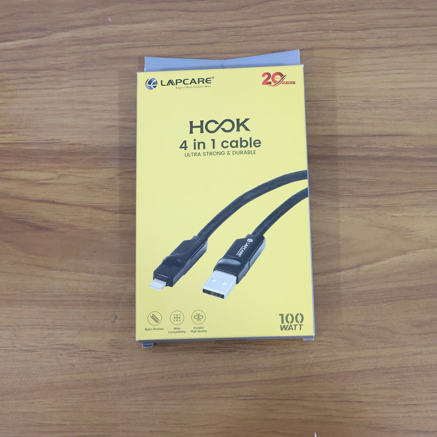 Lapcare Hook 4 in 1 Braided Charging Cable with USB A, Type C & Lightning