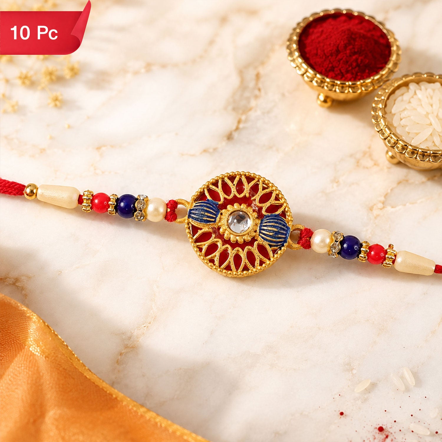 Golden Meenakari Kundan Rakhi for Brother Festive Design (10pcs)