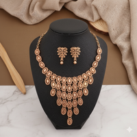 Heavy Rose Gold-Plated Filigree Chain Waterfall Necklace Set