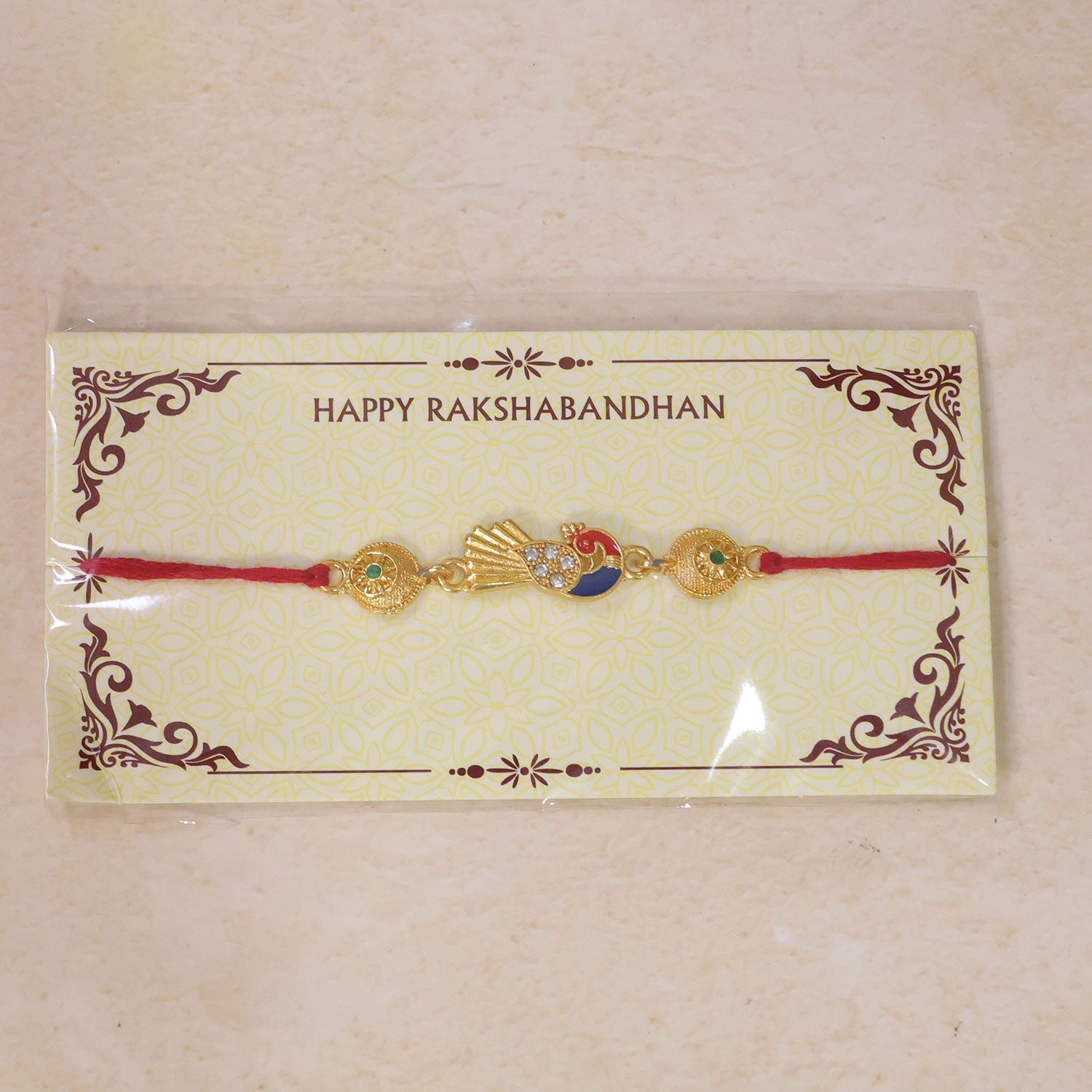 Peacock Charm Rakhi Stone Beaded Traditional Design (5pcs)