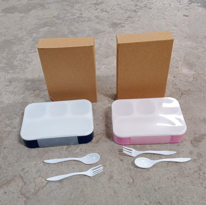 Lunch Box 4 Compartment With Leak Proof Lunch Box & 2 spoon, For School & Office Use