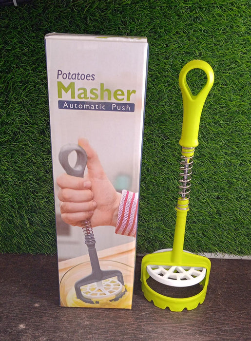 Multi Functional One-Handed Plastic Manual Mashed Potatoes Masher, Mash Sweet Potato Masher with Comfort Grip and Stainless-Steel Spring Design for Nonstick Pans (1 Pc)
