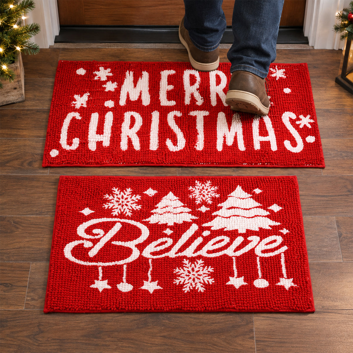 Christmas Decorative Chenille Floor Mat, Mixed Design and Size (1 Pc)