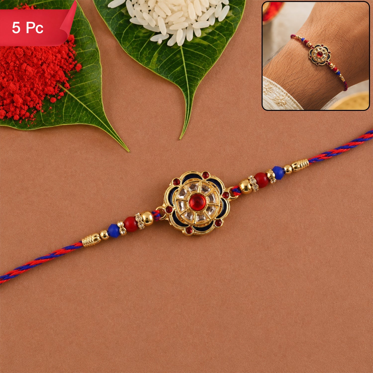 Floral Rakhi Elegant Beaded Design for Brothers Festival (5pcs)
